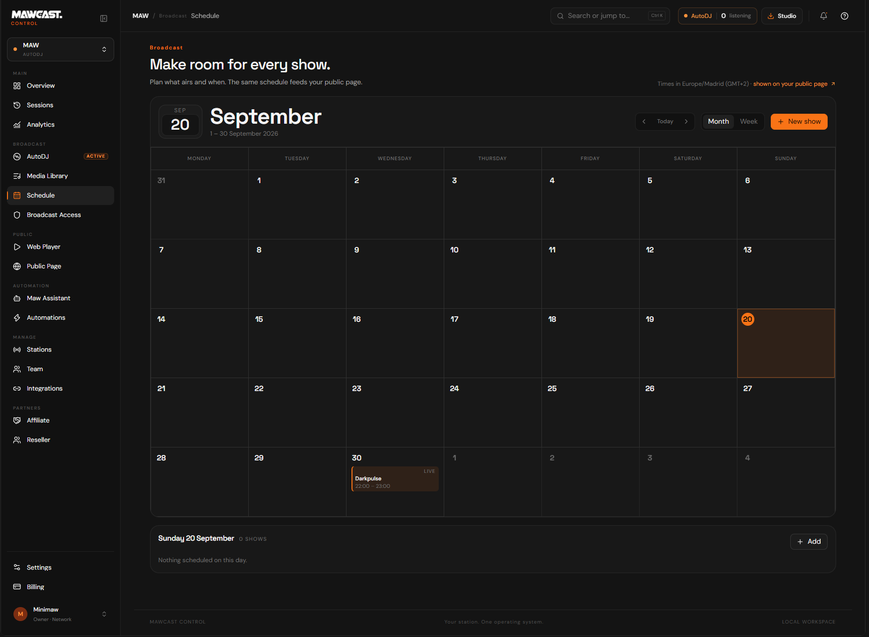 Schedule calendar in Control